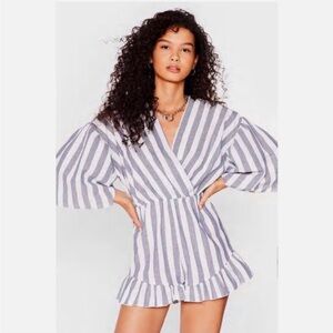 Nasty Gal On Cloud Nine Striped Romper NWT Size L Made in Italy NWT
